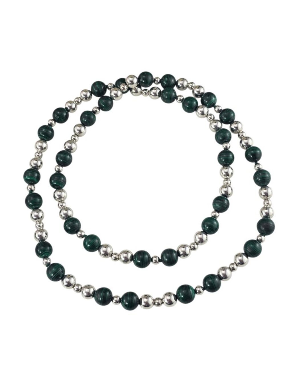 Tiffany & Co. Sterling Silver and Malachite Bead Necklace 30" #25929